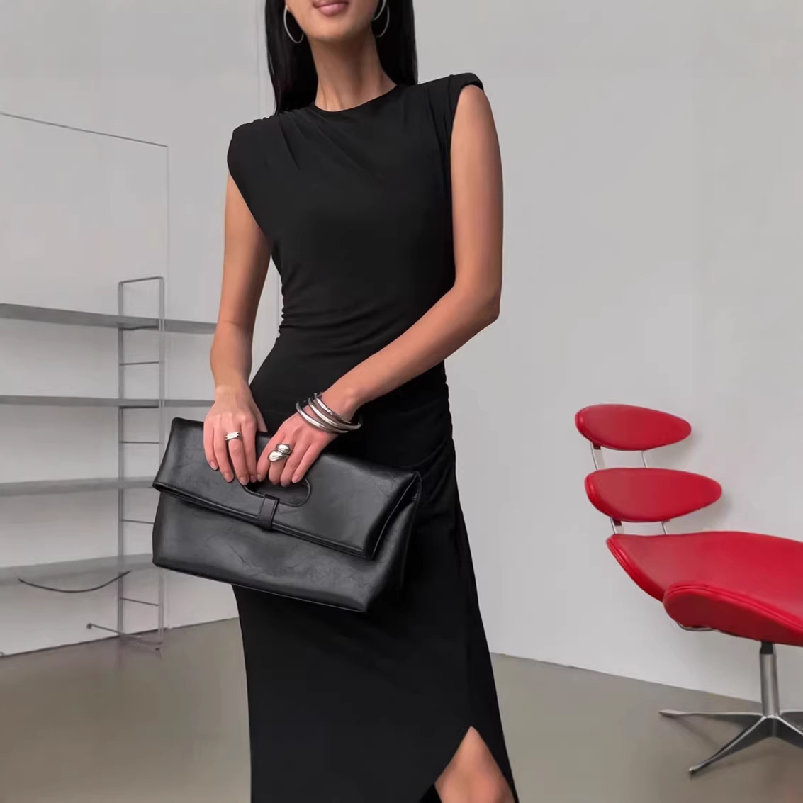 Home Spring Designer Crew-Neck Defined-Waist Dress For Women